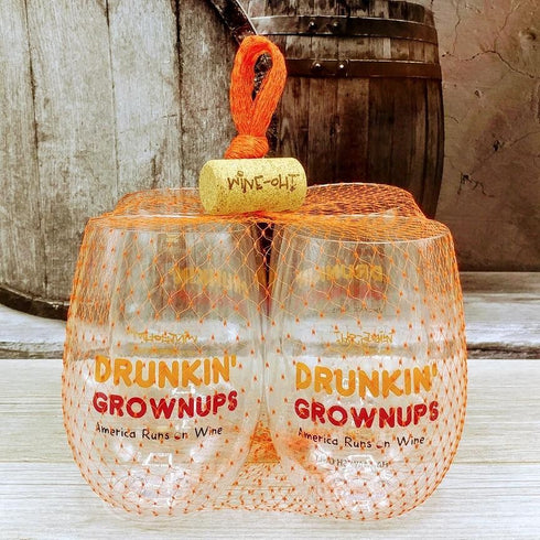 "Drunkin' Grownups, America Runs On Wine" Stemless Wine Glasses - 4 Pack