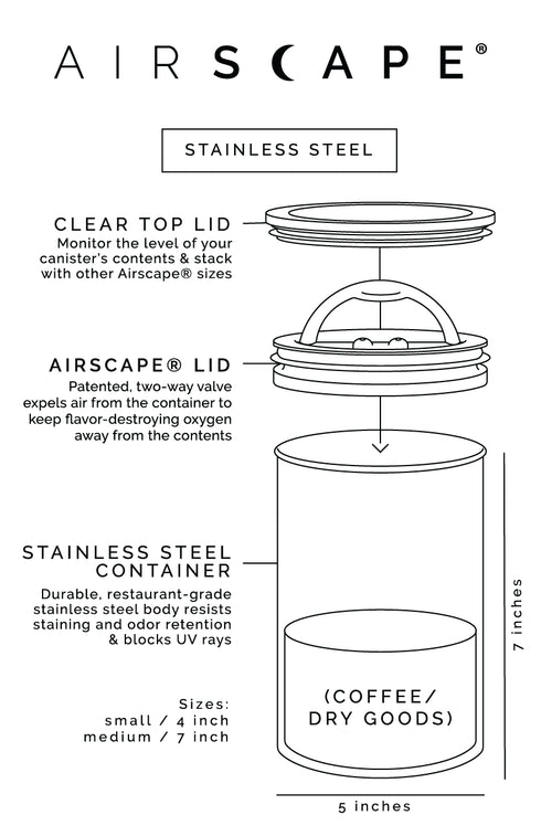 Airscape Coffee and Food Storage Canister – Ceramic Obsidian (black) 7”