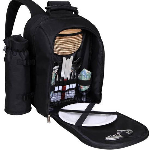 Alpine Two Person Picnic Back Pack with Wine Tote in Black or Olive