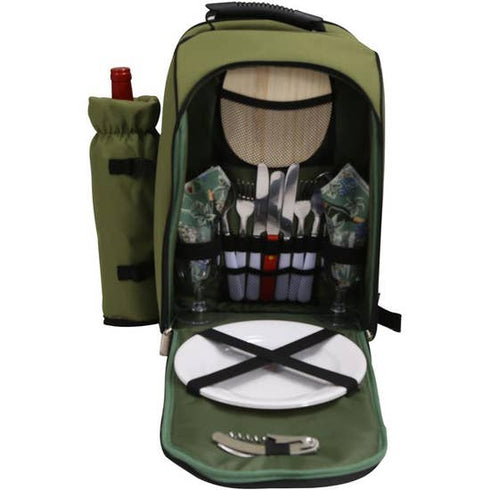 Alpine Two Person Picnic Back Pack with Wine Tote in Black or Olive