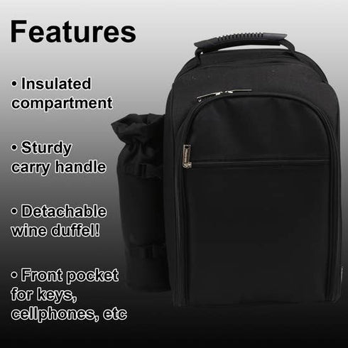 Alpine Two Person Picnic Back Pack with Wine Tote in Black or Olive