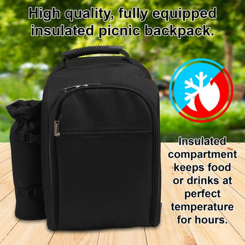 Alpine Two Person Picnic Back Pack with Wine Tote in Black or Olive