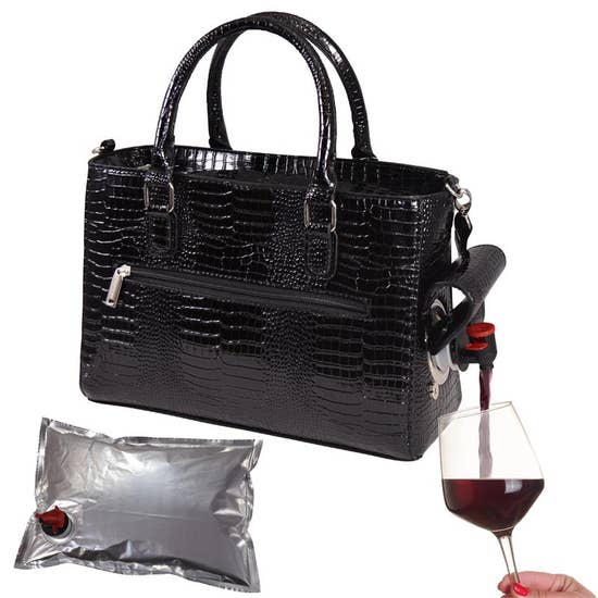 Black Croc Drink Purse Insulated with Bladder Bag
