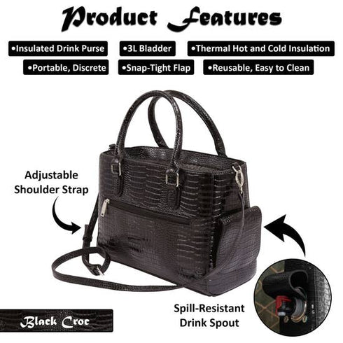 Black Croc Drink Purse Insulated with Bladder Bag