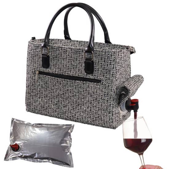 Black Tweed or Pink Tweed Drink/ Wine Purse Insulated with Bladder Bag