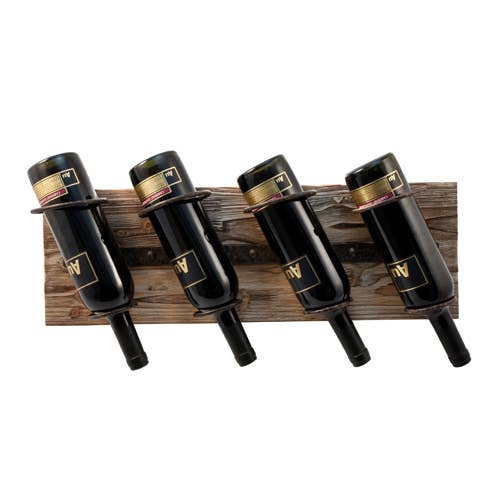 Rustic Farmhouse Wood and Metal Wine Rack